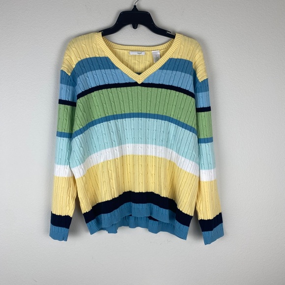 Liz golf Plus Size 2X Knit V-Neck Sweater Striped Cotton NWOT - Picture 9 of 12